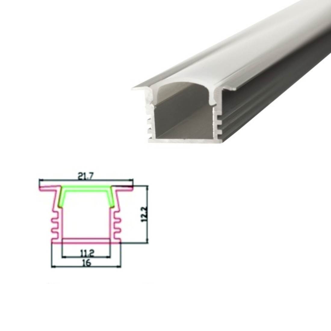 Profil Aluminiu 1m Incastrat 21.7x16/11.2mm