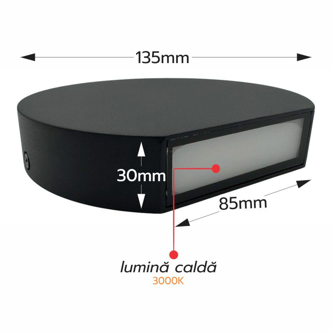 Aplica LED Perete Semicerc fi135, 7W, 6000K, lumina rece, cu protectie IP65