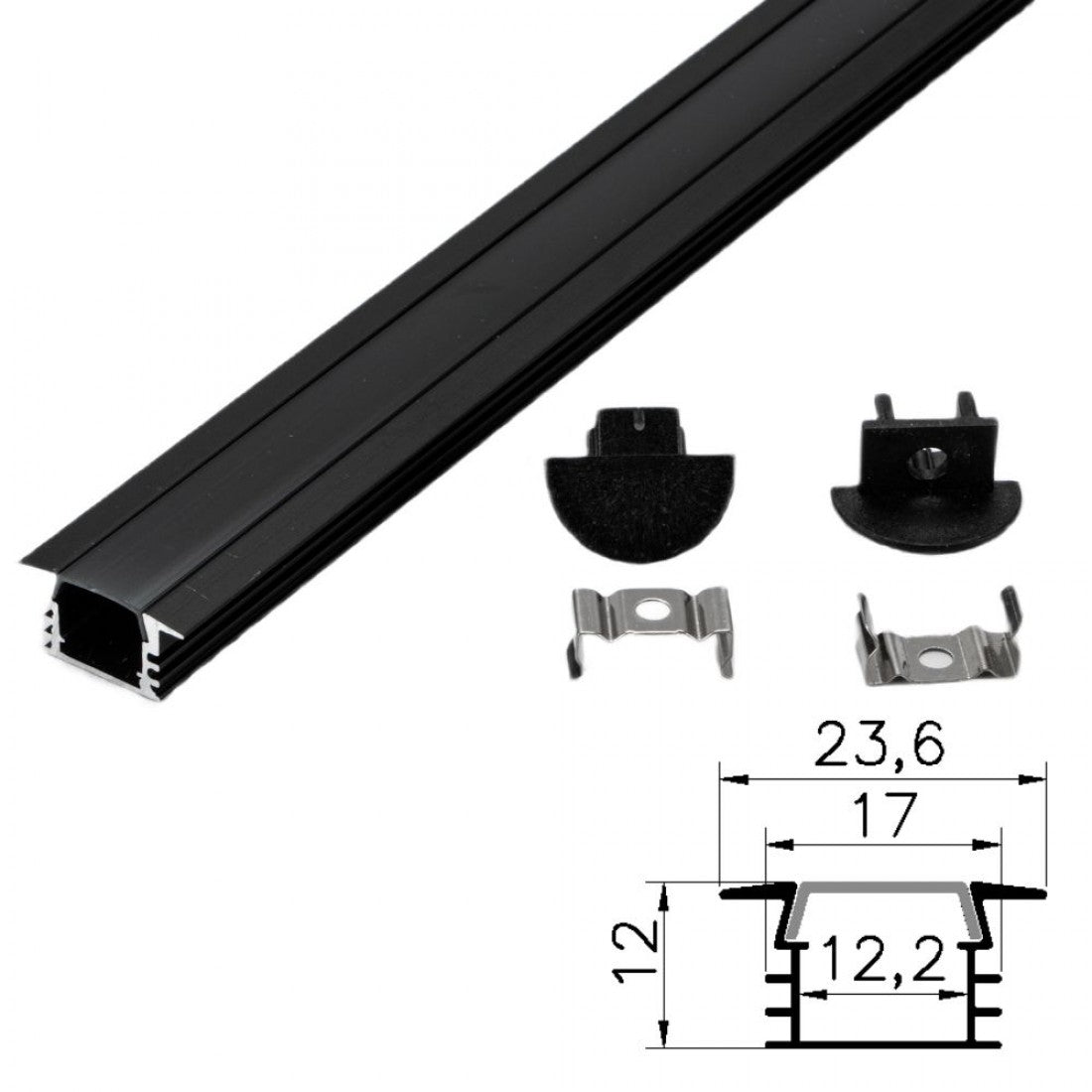 Profil Aluminiu Negru 2m Incastrat 23.6x17mm