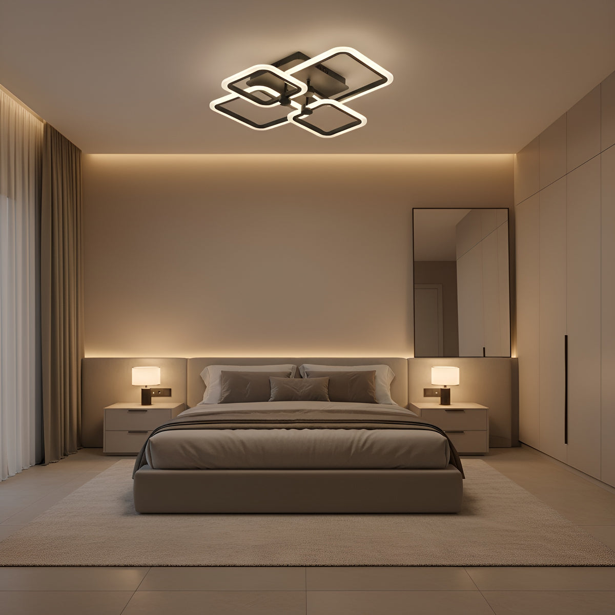 LUSTRA LED PATRATA NEAGRA 80W CU 4 BRATE 3 CULORI+IR 600x120mm