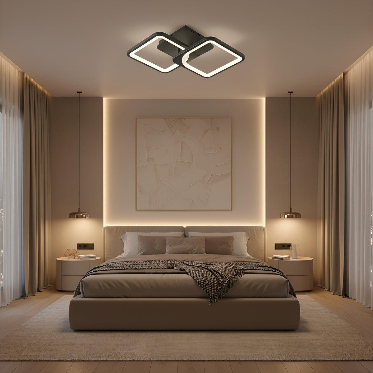 Lustra led neagra cu 2 patrate 50W 3 Culori 550Mm X 115Mm