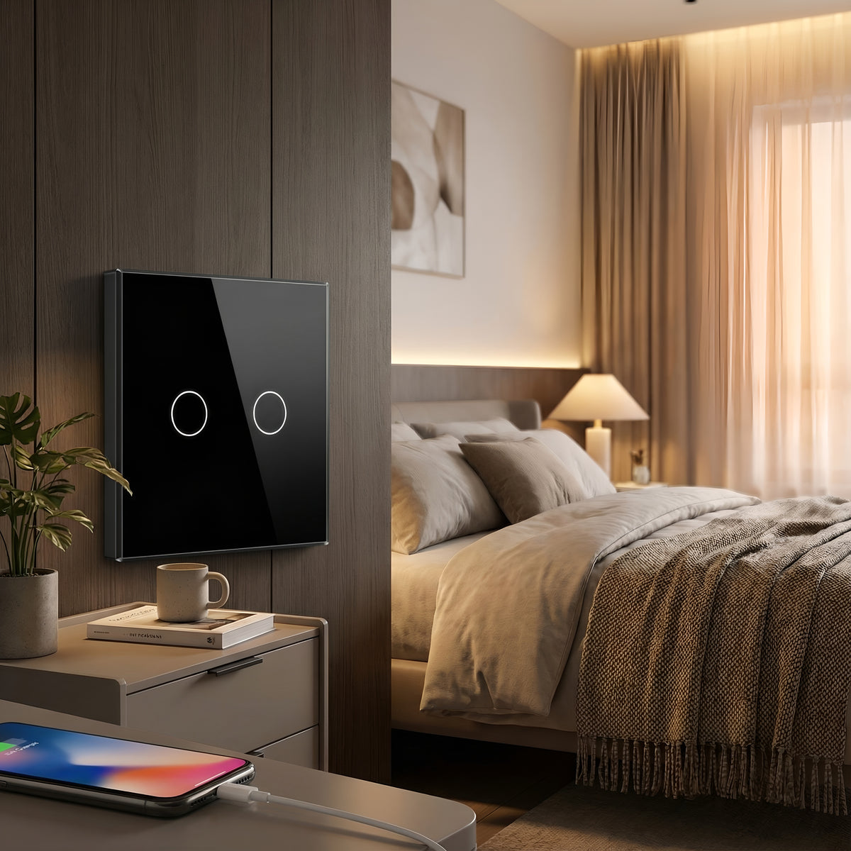 Intrerupator touch dublu, negru