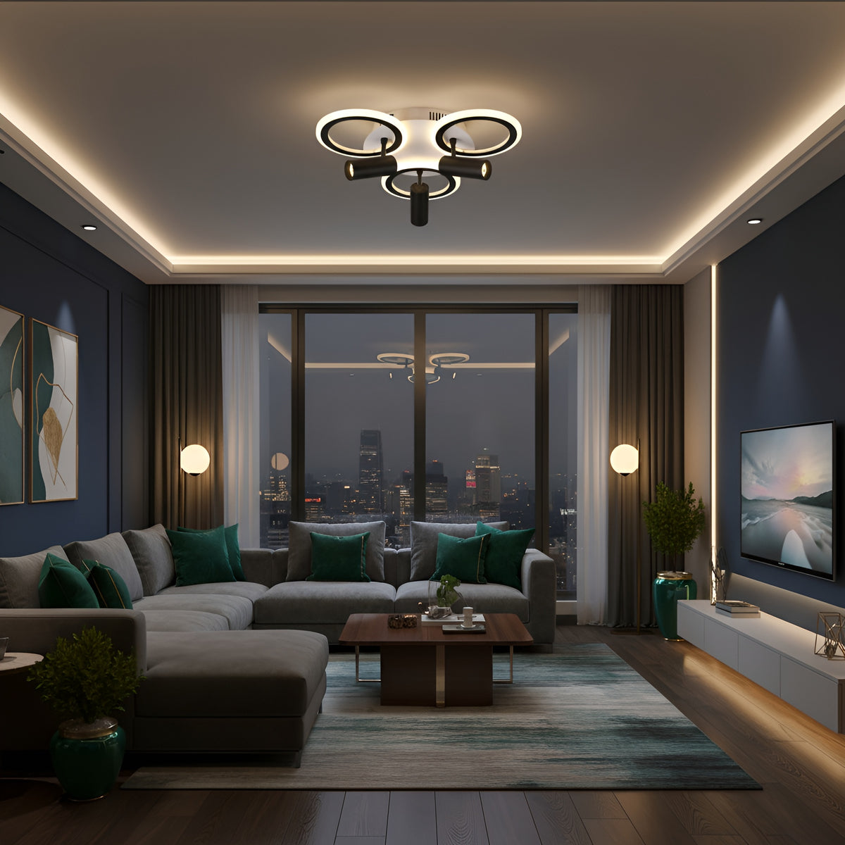 Lustra Led Neagra cu trei spoturi Carina 65w / cu Telecomanda
