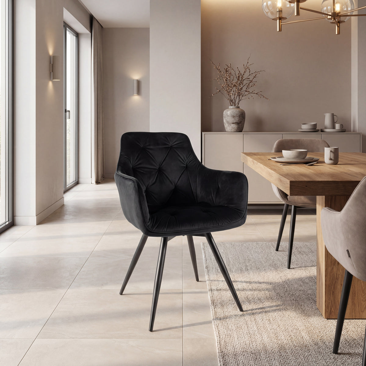 Scaun MANGO, negru, stofa catifelata, 57x45x83 cm