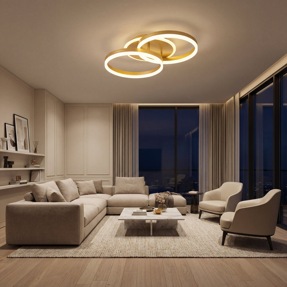 Lustra Led Auriu Dione 64w/3800lm cu Telecomanda 300+300mm