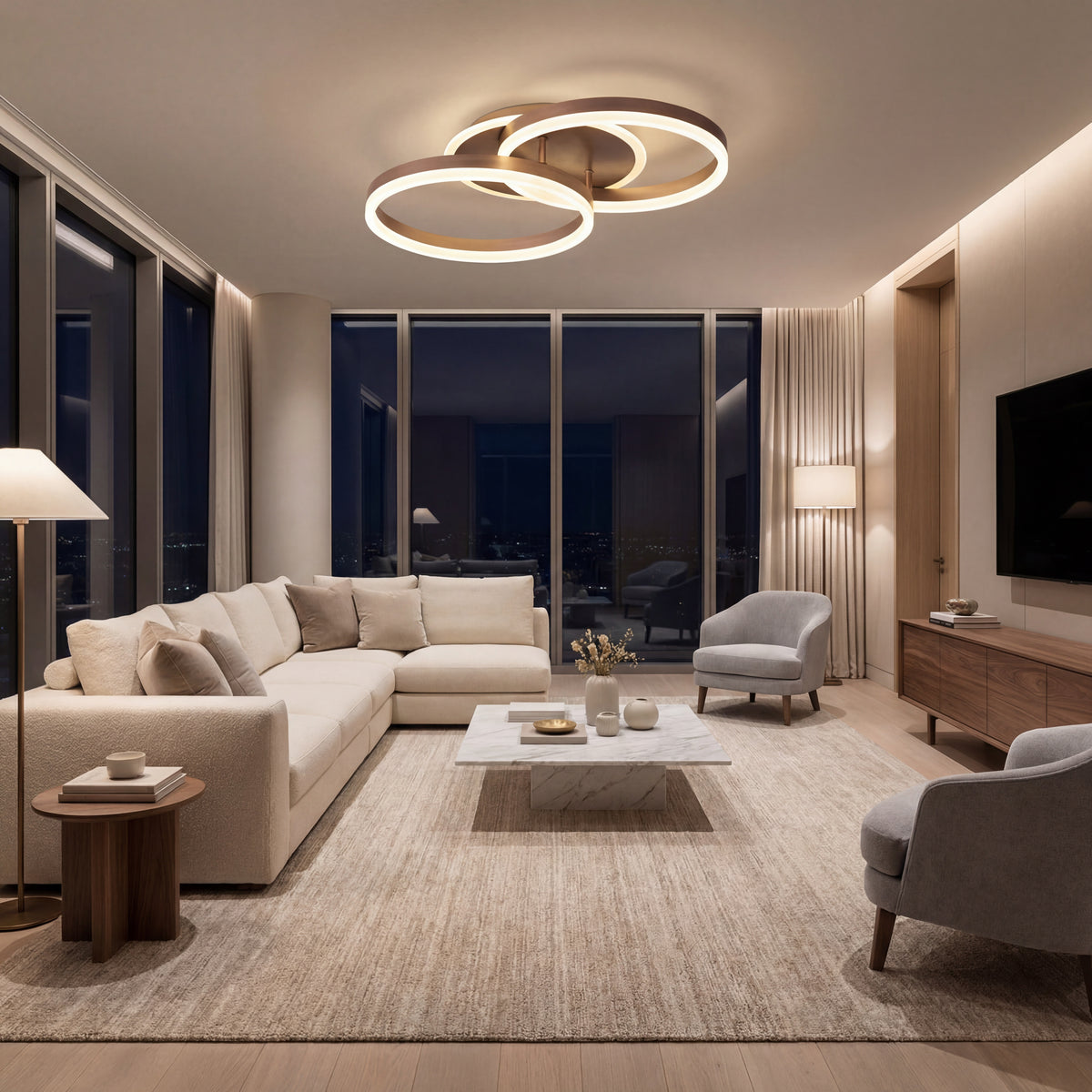 Lustra Led Cafeniu Dione 64w / cu Telecomanda 300+300mm