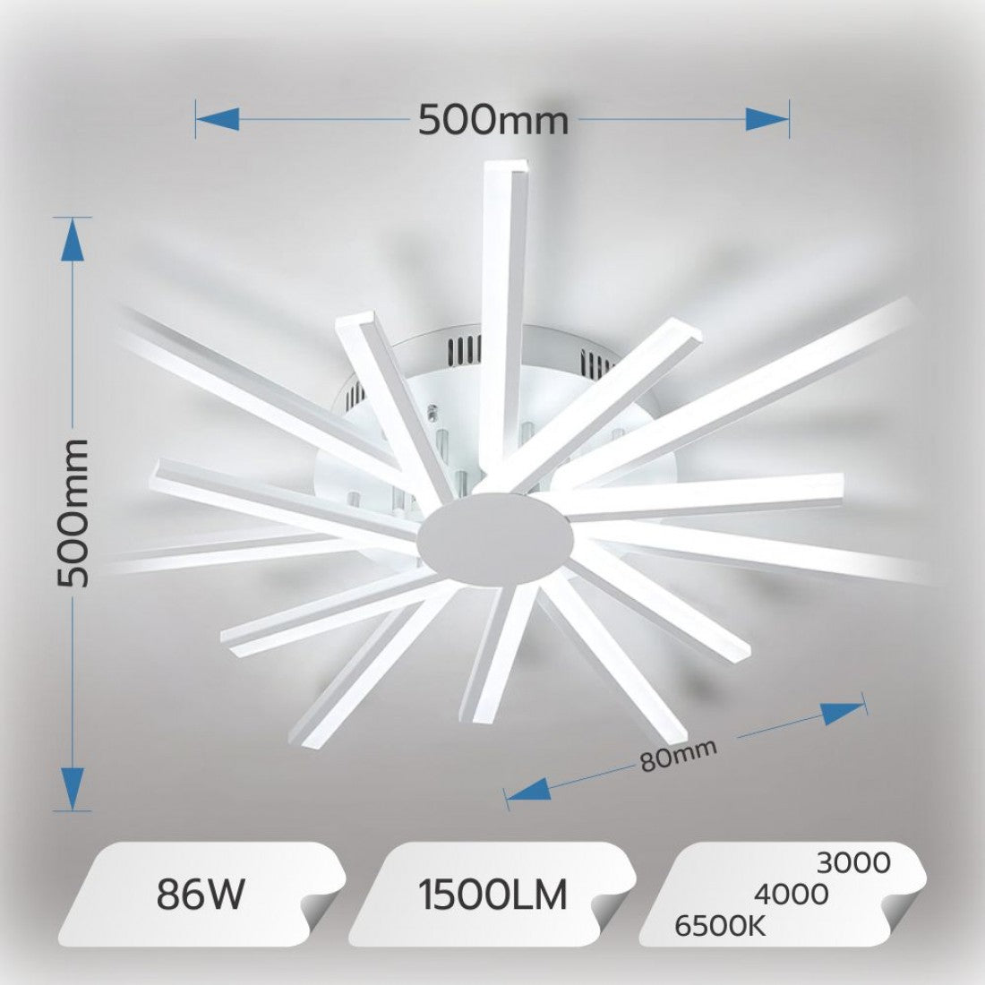 LUSTRA LED SUN 86W 3000K/4000K/6500K 7100 LM 500X500X80MM