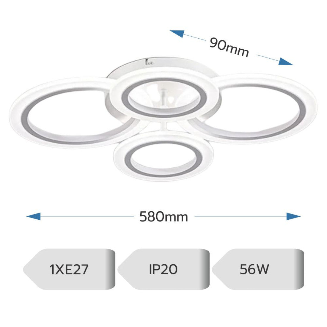 LUSTRA LED CERCURI 56W CU 4 BRATE 3 CULORI+IR 580mm x 90mm