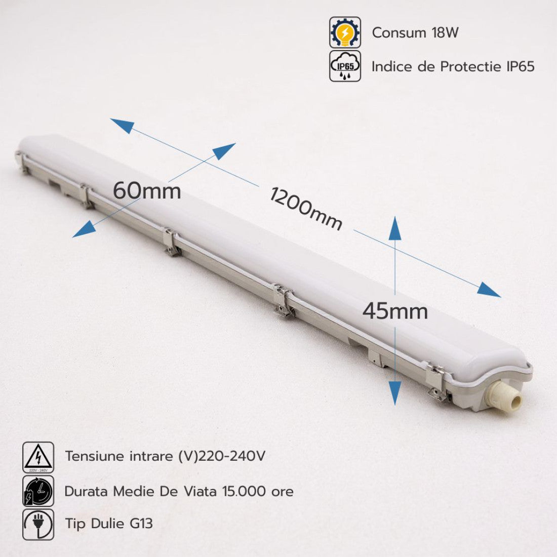 Corp Neon IP65 2X18W (Pentru Tub LED 120 cm)