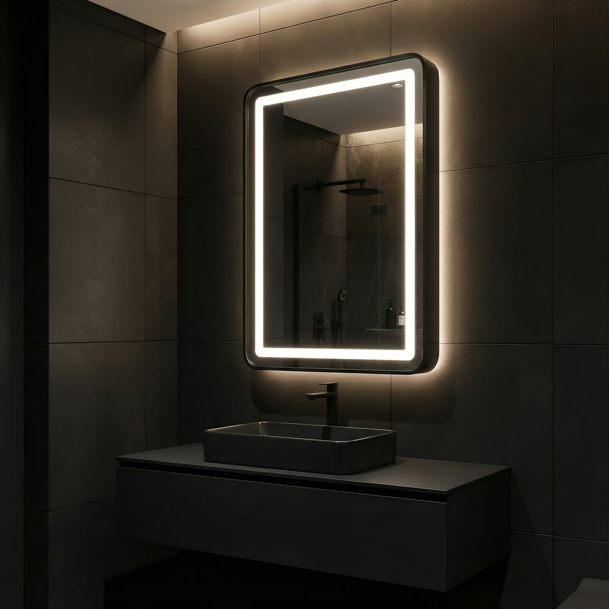 OGLINDA LED CU INTRERUPATOR TOUCH RAMA NEAGRA 15W/4000K/1640LM 500*700MM 220V IP44
