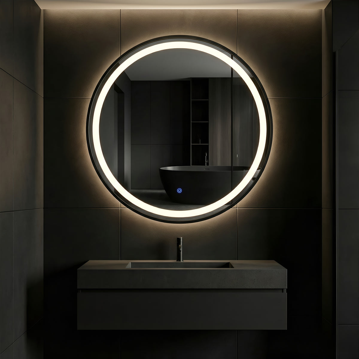 OGLINDA LED CU INTRERUPATOR TOUCH RAMA NEAGRA 15W/4000K/1640LM FI600 220V IP44