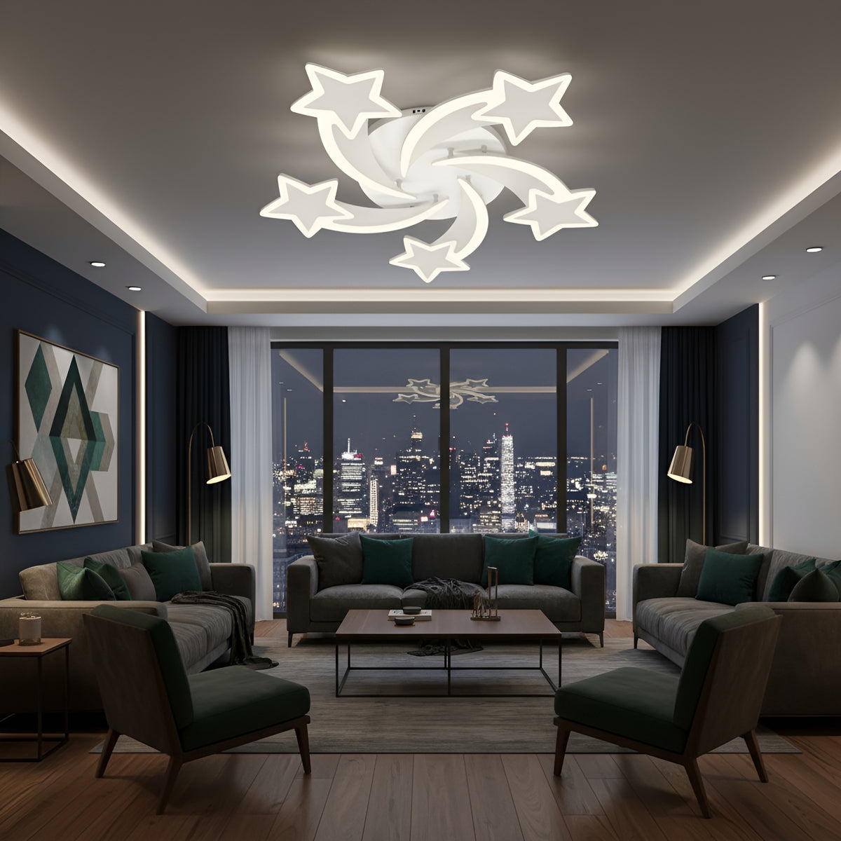 Lustra led dimabila STEA 110W cu 5 brate 3 CULORI+IR