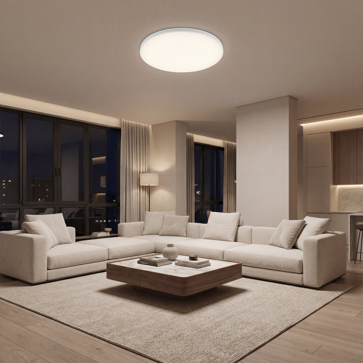 Plafonieră LED rotundă albă, montată pe tavan, pentru iluminat interior
