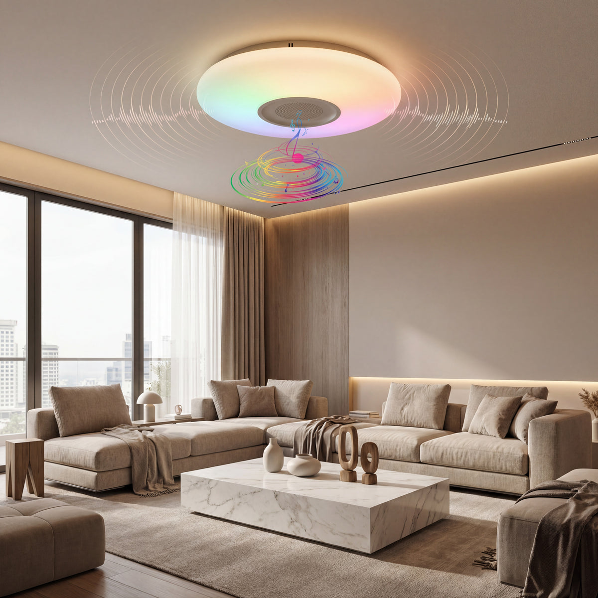 Plafoniera LED SMART cu muzica, Ø390, 24W, RGB+W