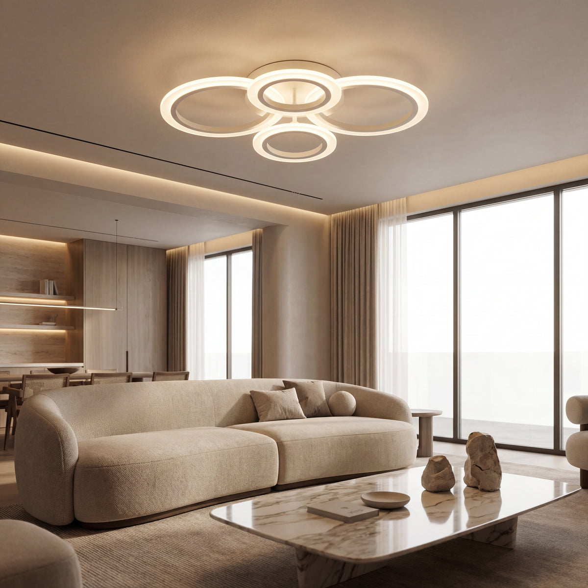 LUSTRA LED CERCURI 56W CU 4 BRATE 3 CULORI+IR 580mm x 90mm