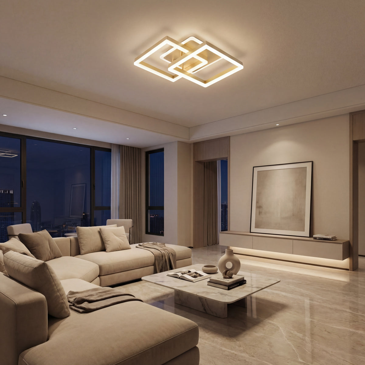 Lustra Led Auriu Sina 80w/4800lm 3000k/4000k/6500k cu Telecomanda 300+300mm