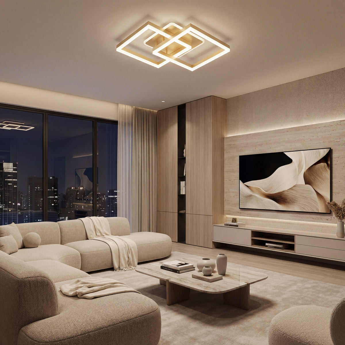 Lustra Led Auriu Sina 80w/4800lm 3000k/4000k/6500k cu Telecomanda 300+300mm