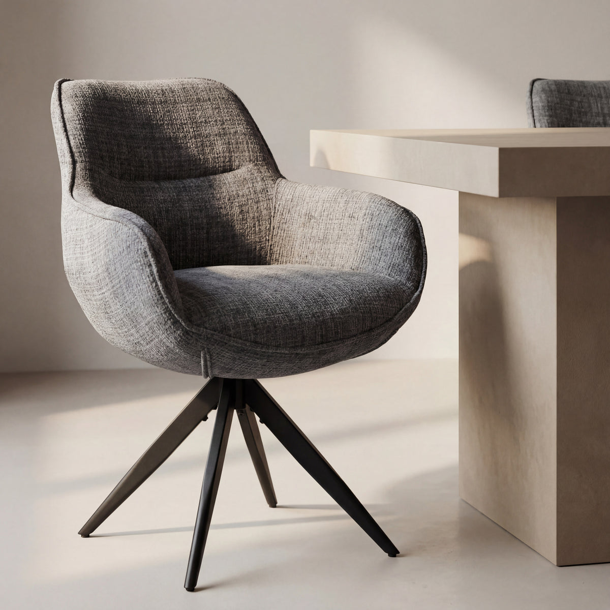 Scaun rotativ TURIN, gri inchis/negru, stofa clasica/metal, 65x62x86 cm